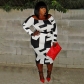Large size women's long sleeved geometric printed dress N7961