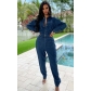 Elastic body, small foot opening, washed denim jumpsuit, jumpsuit JLX6969