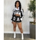 Printed motorcycle style dismantling skirt long sleeved two-piece set FA8374