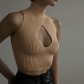 Women's sleeveless hollowed out slim fitting woolen knit vest MGN21063