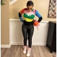 Colorful Colored Round Neck Flare Sleeves Flower Knitted Sweater T694435842062