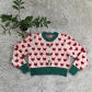 Slim fit short color matching heart knit cardigan sweater W0046