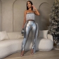 Sexy Chest Wrapped Tassel Slim Fit Pants Set of Two A7347