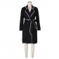 Women's woolen long sleeved woven lapel long coat loose windbreaker coat G0644