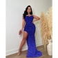 Women's solid color sequin sleeveless backless long dress dress C6792