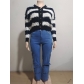 Black and white striped single breasted cardigan sweater A31220