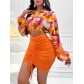 Printed waistless long sleeved shirt knit skirt set 232TZ55096-A888