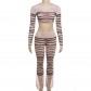 Mesh perspective printed slim fit top, high waisted pants set K23S36281