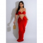 Women's solid color sexy strapless pleated skirt two-piece set C6822