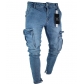 Elastic men's jeans with torn knees and zippered small leg pants LF806
