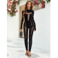 Tight splicing hollow out mid sleeved slim fit high waisted jumpsuit QH81827