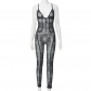 Sexy mesh printed hollow sleeveless backless camisole jumpsuit K23JP621