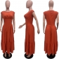 Solid color sleeveless pleated loose hem nylon dress BN301