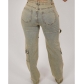 Washed vintage low waisted zippered multi bag workwear jeans CM8708