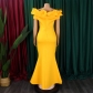 Solid color fishtail skirt with wooden ear edge slim fitting evening dress long skirt D3192