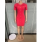 Knitted slim fit short sleeved dress with a round neck sweater AJ4408D