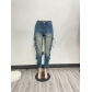 Low waisted zippered multi bag workwear elastic jeans NY8162