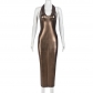 Neck tied dress, sexy chest wrap, metallic hollow out one step skirt 9807DHD