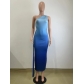 Sleeveless slanted shoulder gradually changing color, sexy slim fit, buttocks wrapped dress Y6028