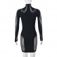 Half high neckline hollowed out long sleeved dress 9913DHD
