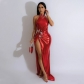 Sleeveless high slit solid color hot diamond dress CY900947