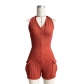 Hanging neck, backless pocket, slim fit jumpsuit HR24016