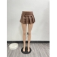 Women's leather sexy solid color zippered pleated ultra short skirt NY8167