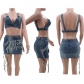 Tassel elastic denim short skirt set TK6320