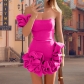 Lotus leaf edge flower bud waist cinching dress, one shoulder strapless and hip hugging skirt SC10296