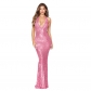 Sleeveless backless dress with neck hanging sequin fish tail dress R9162