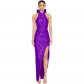 Hanging neck big bow sequin slit dress R9201