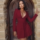 Deep V suit collar cardigan short ruffle edge dress D4616778G