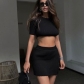 Knitted crop top and split button short skirt set MH240102